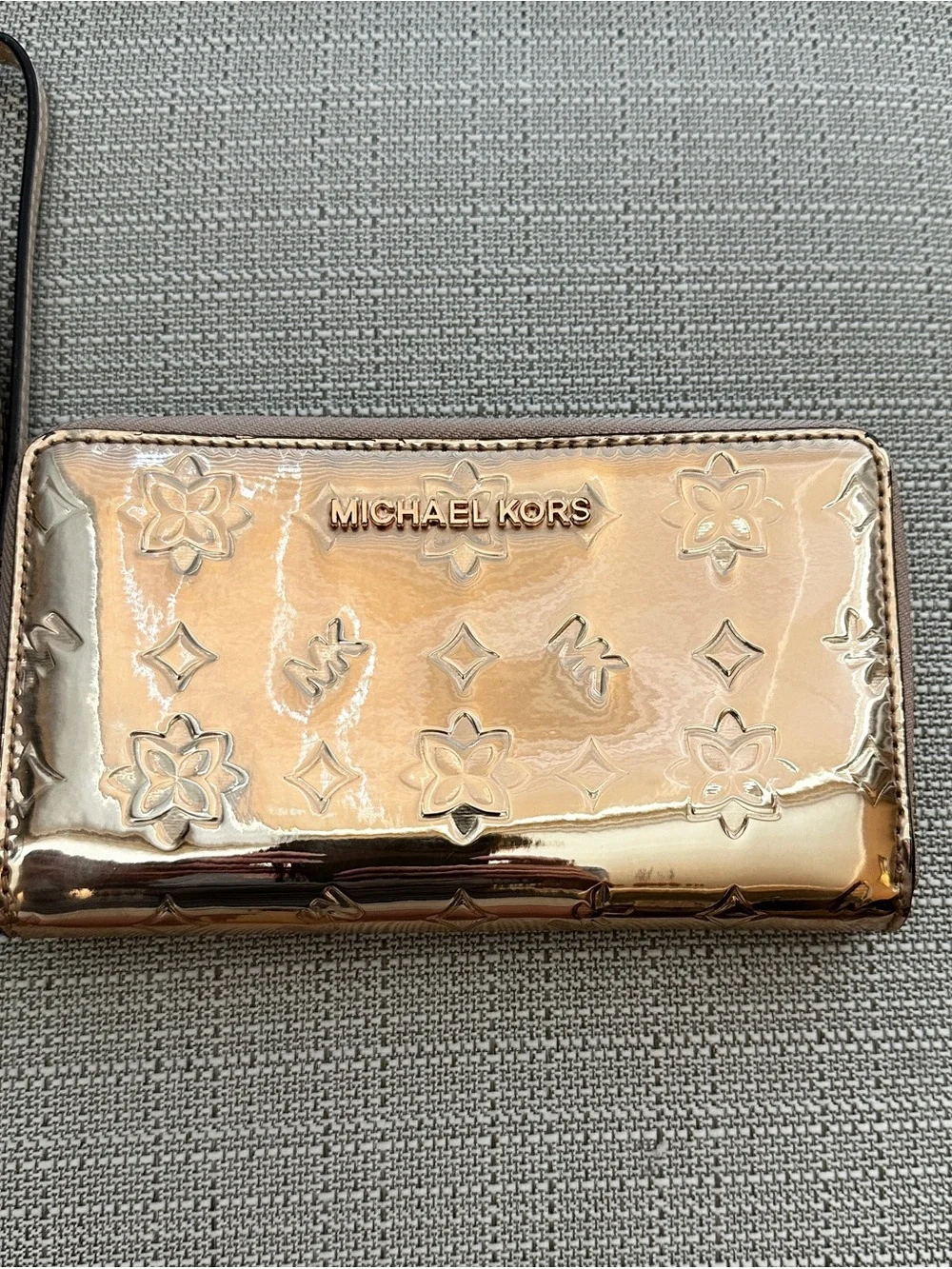 Michael Kors Metallic Rose Gold Patent Zip-Around Wallet